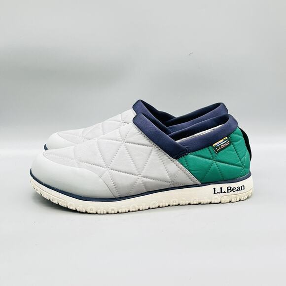 LL Bean Shoes Mens 11 Gray Green Quilted Nylon Slip On House Slippers Comfort main image 7